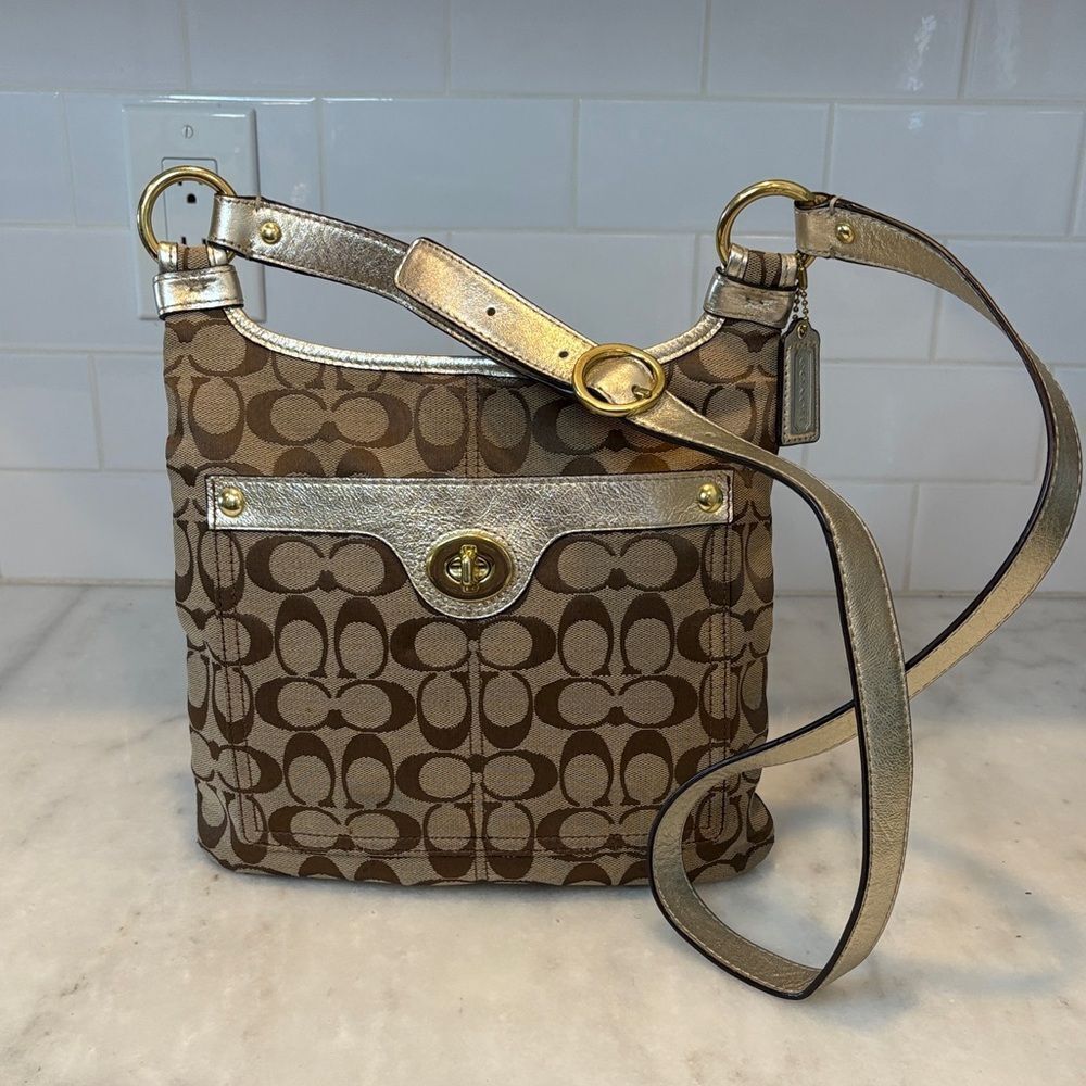 Coach Crossbody Purse Handbag Penelope Jacquard Signature Logo Hippie Bag